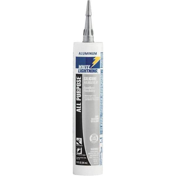 White Lightning - 10 oz Cartridge Silver RTV Silicone Joint Sealant - -80 to 400°F Operating Temp, 30 min Tack Free Dry Time, 24 hr Full Cure Time - Exact Industrial Supply