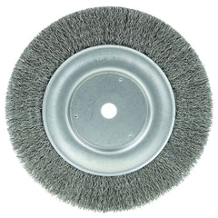Weiler - Wheel Brushes; Outside Diameter (Inch): 8 ; Arbor Hole Thread Size: 1/4 ; Wire Type: Crimped Wire ; Fill Material: Steel ; Face Width (Inch): 5/8 ; Trim Length (Inch): 1-1/2 - Exact Industrial Supply