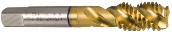 Guhring - M12x1.75 Metric Coarse 2 Flute 6H Modified Bottoming Spiral Flute Tap - Cobalt, TiN Finish, 3.381" OAL, Right Hand Flute, Right Hand Thread, Series 3933 - Exact Industrial Supply