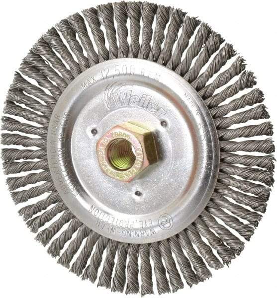 Weiler - 6" OD, 5/8" Arbor Hole, Stringer Bead Steel Wheel Brush - 1/2" Face Width, 1-1/4" Trim Length, 0.023" Filament Diam, 12,500 RPM - Exact Industrial Supply