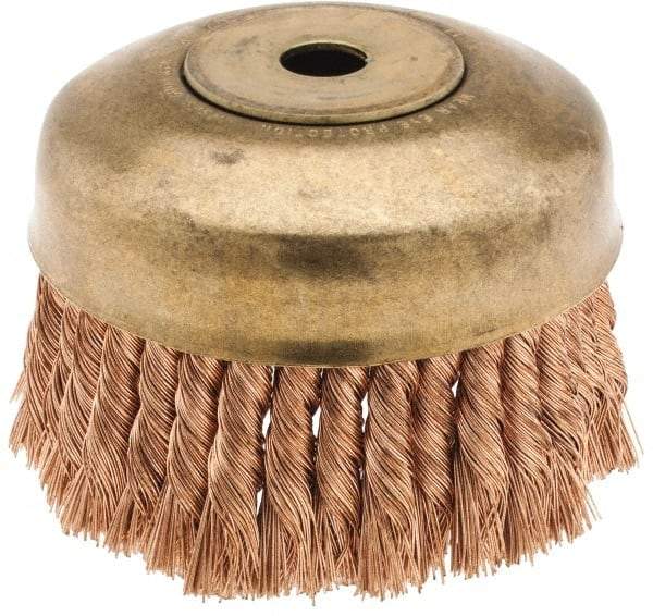 Ampco - 6" Diam, 5/8-11 Threaded Arbor, Bronze Phosphorus Fill Cup Brush - 0.02 Wire Diam, 1-3/4" Trim Length, 6,000 Max RPM - Exact Industrial Supply