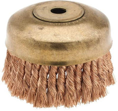 Ampco - 6" Diam, 5/8-11 Threaded Arbor, Bronze Phosphorus Fill Cup Brush - 0.02 Wire Diam, 1-3/4" Trim Length, 6,000 Max RPM - Exact Industrial Supply