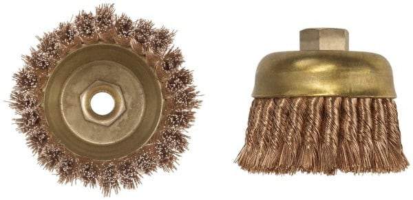 Ampco - 4" Diam, 5/8-11 Threaded Arbor, Bronze Phosphorus Fill Cup Brush - 0.02 Wire Diam, 1-1/2" Trim Length, 7,000 Max RPM - Exact Industrial Supply