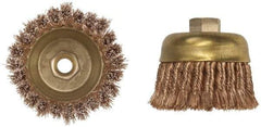 Ampco - 3" Diam, 5/8-11 Threaded Arbor, Bronze Phosphorus Fill Cup Brush - 0.02 Wire Diam, 3/4" Trim Length, 12,500 Max RPM - Exact Industrial Supply