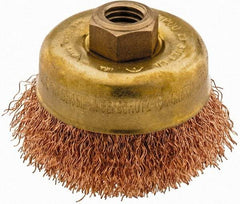 Ampco - 3" Diam, 5/8-11 Threaded Arbor, Bronze Phosphorus Fill Cup Brush - 0.014 Wire Diam, 0.88" Trim Length, 12,500 Max RPM - Exact Industrial Supply