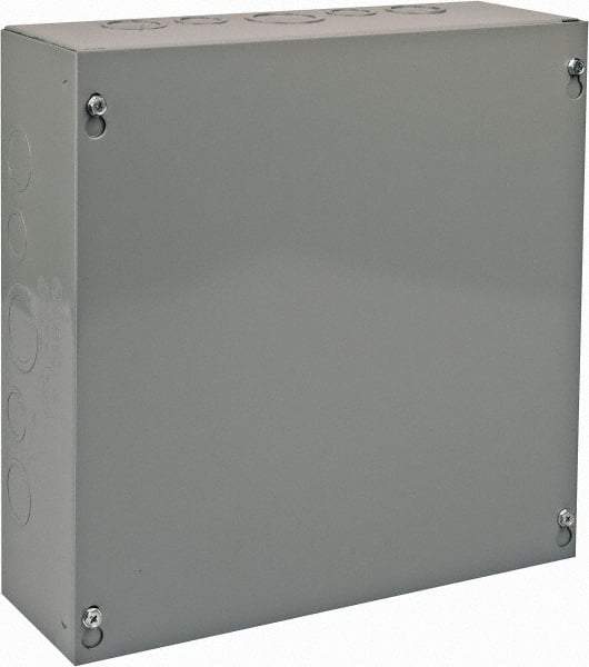 Cooper B-Line - Steel Junction Box Enclosure Screw Flat Cover - NEMA 1, 12" Wide x 12" High x 4" Deep - Exact Industrial Supply