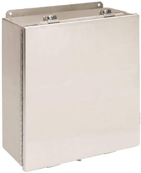 Cooper B-Line - Stainless Steel Standard Enclosure Hinge Flat Cover - NEMA 4, 12, 13, 3RX, 4X, 8" Wide x 10" High x 4" Deep, Corrosion Resistant, Dust-tight, Rainproof & Watertight - Exact Industrial Supply
