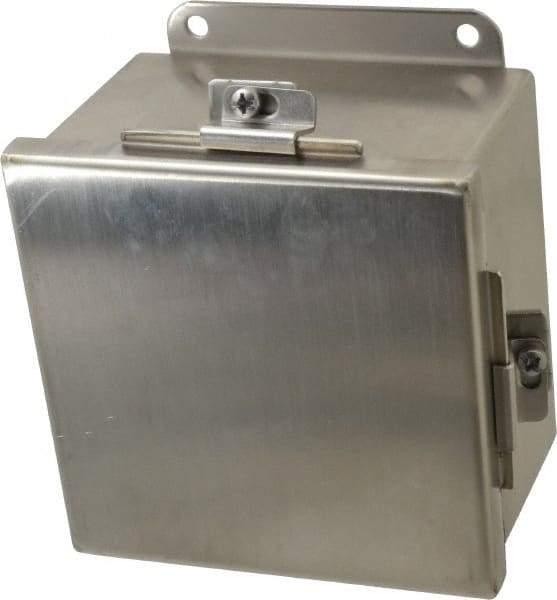 Cooper B-Line - Stainless Steel Standard Enclosure Hinge Flat Cover - NEMA 4, 12, 13, 3RX, 4X, 6" Wide x 6" High x 4" Deep, Corrosion Resistant, Dust-tight, Rainproof & Watertight - Exact Industrial Supply