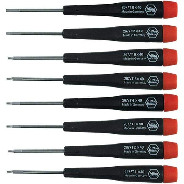 Wiha - 8 Piece Torx Screwdriver Set - Bit Sizes: Torx T1, T2, T3, T4, T5, T6, T-7 & T-8 - Exact Industrial Supply