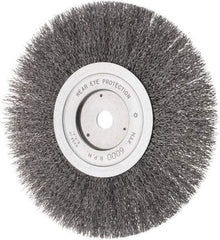 Weiler - 8" OD, 5/8" Arbor Hole, Crimped Steel Wheel Brush - 3/4" Face Width, 1-1/2" Trim Length, 0.014" Filament Diam, 4,500 RPM - Exact Industrial Supply