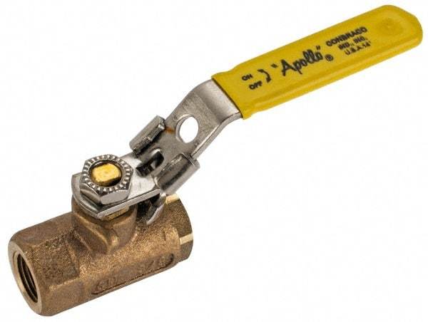 Apollo - 3/8" Pipe, Standard Port, Bronze Standard Ball Valve - 2 Piece, NPT Ends, Locking Lever Handle, 600 WOG, 150 WSP - Exact Industrial Supply