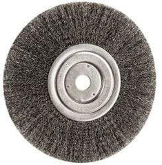 Weiler - 8" OD, 3/4" Arbor Hole, Crimped Steel Wheel Brush - 1/2" Face Width, 2-1/16" Trim Length, 0.0118" Filament Diam, 6,000 RPM - Exact Industrial Supply