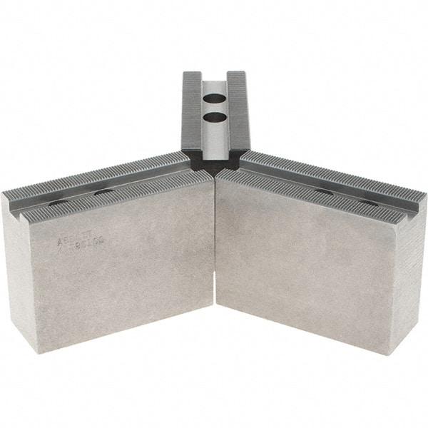 Abbott Workholding Products - 1.5mm x 60° Serrated Attachment, Square Soft Lathe Chuck Jaw - 3 Jaws, Steel, 63/64" Btw Mount Hole Ctrs, 4" Long x 1-1/2" Wide x 3" High, 0.5512" Groove, 0.4724" & 12mm Fastener - Exact Industrial Supply