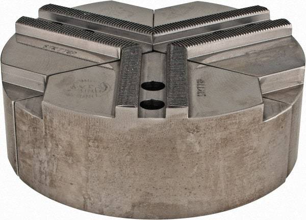 Abbott Workholding Products - 1.5mm x 60° Serrated Attachment, Round Soft Lathe Chuck Jaw - 3 Jaws, Steel, 0.7874" Btw Mount Hole Ctrs, 6" Wide x 2" High, 0.4724" Groove, 0.3937" & 10mm Fastener - Exact Industrial Supply