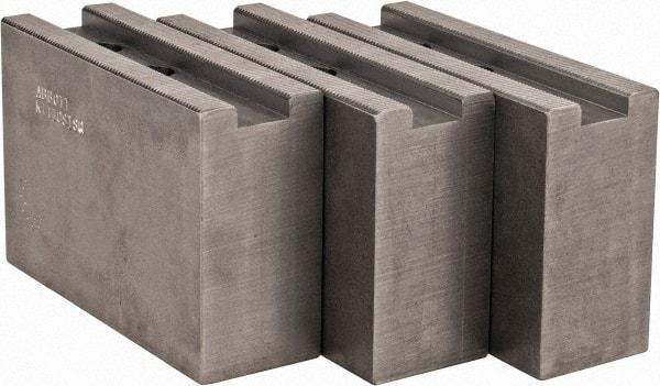 Abbott Workholding Products - 1.5mm x 60° Serrated Attachment, Square Soft Lathe Chuck Jaw - 3 Jaws, Steel, 1.1811" Btw Mount Hole Ctrs, 4-1/2" Long x 1-1/2" Wide x 3" High, 0.6299" Groove, 0.4724" & 12mm Fastener - Exact Industrial Supply