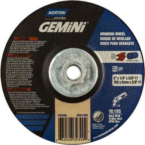 6 × 1/4 × 5/8 - 11″ Gemini Grinding Wheel A 24 S Type 27 - Exact Industrial Supply