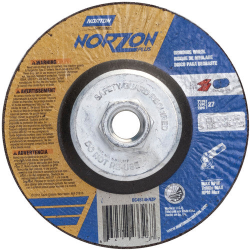 6″ × 1/8″ × 5/8″-11 NorZon Plus Non-Woven Depressed Center Wheel Type 27 24 Grit - Exact Industrial Supply