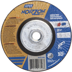 6″ × 1/8″ × 5/8″-11 NorZon Plus Non-Woven Depressed Center Wheel Type 27 24 Grit - Exact Industrial Supply