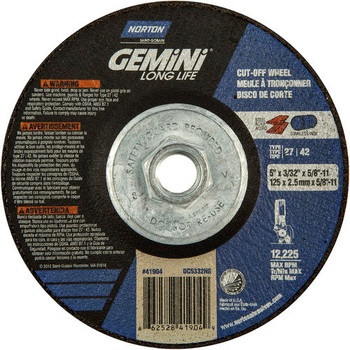 5″ × 3/32″ × 5/8″-11 Gemini Non-Woven Depressed Center Wheel Type 27 24 Grit - Exact Industrial Supply