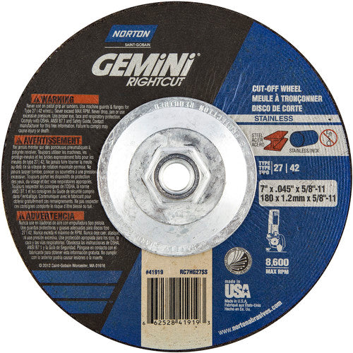 7″ × 0.045″ × 5/8″-11 Gemini Non-Woven Depressed Center Wheel Type 27 24 Grit