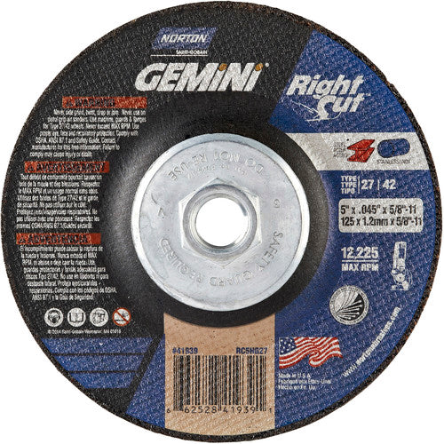 5″ × 0.045″ × 5/8″-11 Gemini Non-Woven Depressed Center Wheel Type 27 24 Grit - Exact Industrial Supply