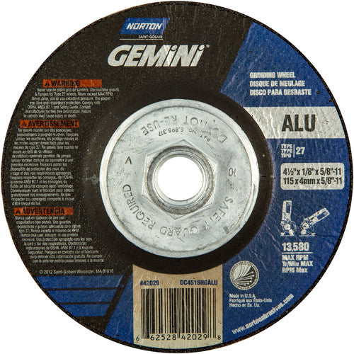 4-1/2″ × 1/8″ × 5/8″-11 Gemini Non-Woven Depressed Center Wheel Type 27 46 Grit - Exact Industrial Supply