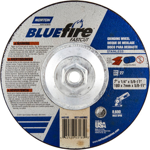 7″ × 1/4″ × 5/8″ BlueFire Non-Woven Depressed Center Wheel Type 27 Zirconia Alumina / Aluminum Oxide - Exact Industrial Supply
