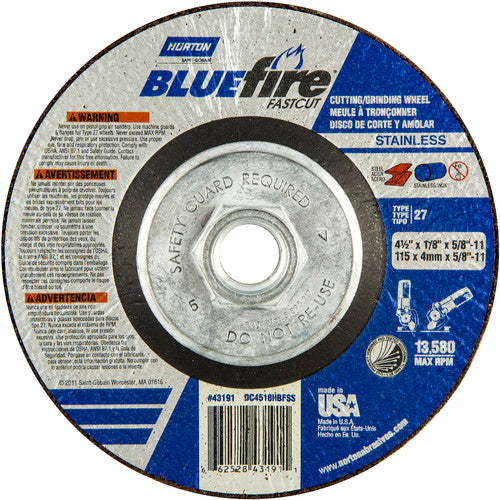 4-1/2″ × 1/8″ × 5/8″ BlueFire Non-Woven Depressed Center Wheel Type 27 - Exact Industrial Supply