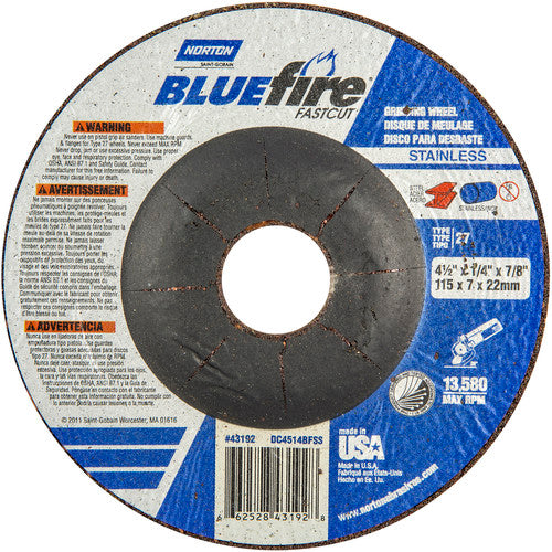 4-1/2″ × 1/4″ × 7/8″ BlueFire Non-Woven Depressed Center Wheel Type 27 - Exact Industrial Supply