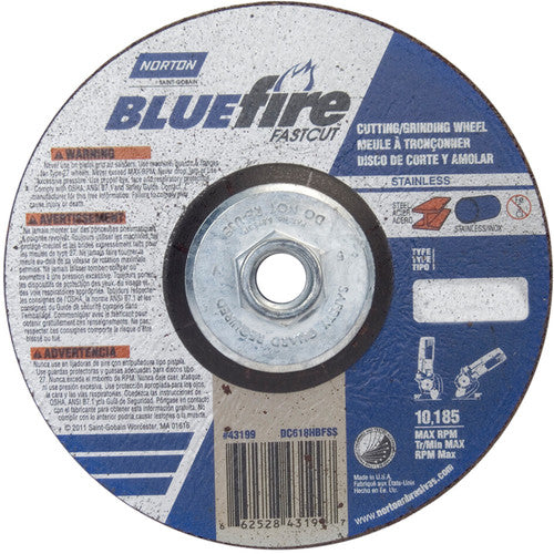 6 × 1/8 × 5/8 - 11″ BlueFire INOX/SS Fast Cut Grinding Wheel ZA 30 U Type 27 - Exact Industrial Supply