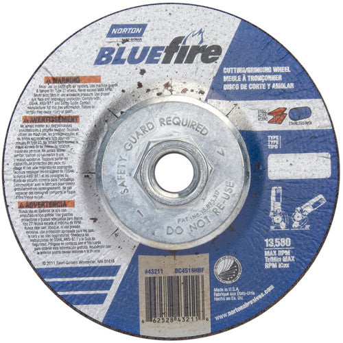 4-1/2 × 1/8 × 5/8 - 11″ BlueFire Grinding Wheel ZA 30 U Type 27 - Exact Industrial Supply