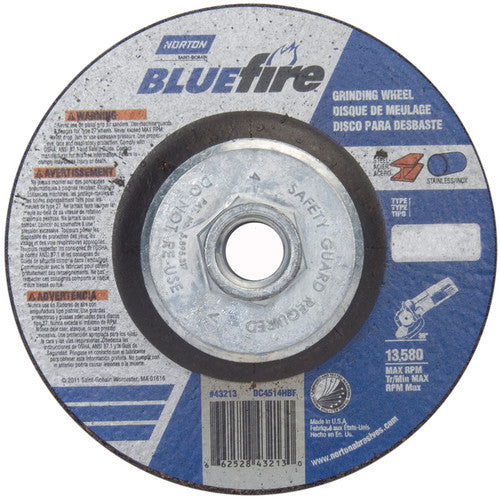 4-1/2 × 1/4 × 5/8 - 11″ BlueFire Grinding Wheel ZA 24 S Type 27 - Exact Industrial Supply