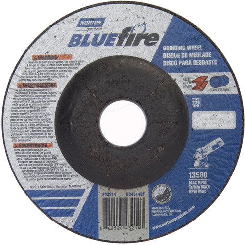 4-1/2 × 1/4 × 7/8″ BlueFire Grinding Wheel ZA 24 S Type 27 - Exact Industrial Supply