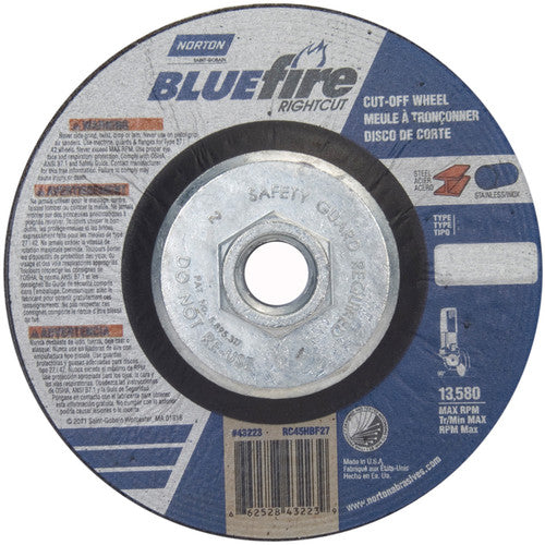 4-1/2 × 1/16 × 5/8 - 11″ BlueFire RightCut Cutting Wheel A 36 R Type 27/42 - Exact Industrial Supply