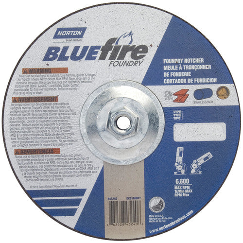9″ × 1/8″ × 5/8″ BlueFire Non-Woven Depressed Center Wheel Type 27 Zirconia Alumina / Aluminum Oxide - Exact Industrial Supply