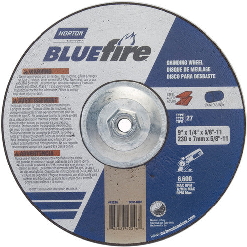 9 × 1/4 × 5/8 - 11″ BlueFire Grinding Wheel ZA 24 S Type 27 - Exact Industrial Supply