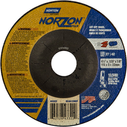 4-1/2″ × 1/8″ × 7/8″ NorZon Plus Non-Woven Depressed Center Wheel Type 27 - Exact Industrial Supply