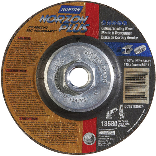 4-1/2″ × 1/8″ × 5/8″ NorZon Plus Non-Woven Depressed Center Wheel Type 27 - Exact Industrial Supply
