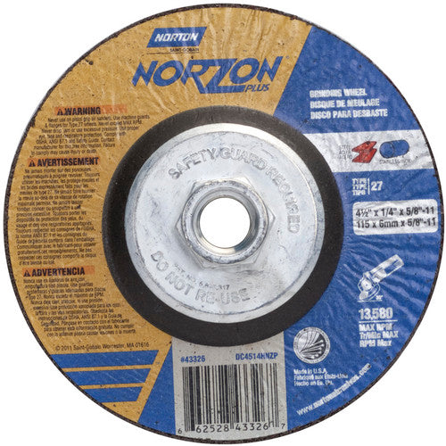 4-1/2″ × 1/4″ × 5/8″ NorZon Plus Non-Woven Depressed Center Wheel Type 27 - Exact Industrial Supply