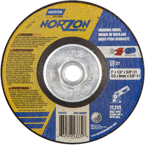5″ × 1/4″ × 5/8″ NorZon Plus Non-Woven Depressed Center Wheel Type 27 - Exact Industrial Supply