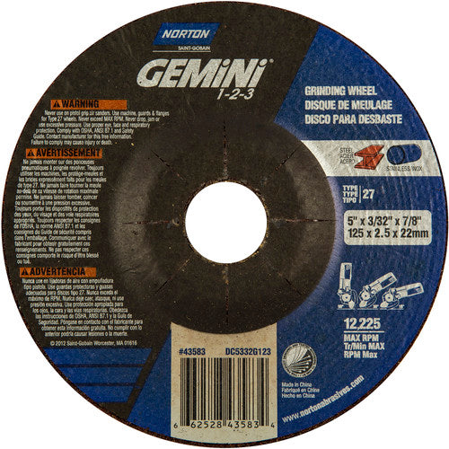 5″ × 20.0″ × 22.23 ″ Gemini Non-Woven Depressed Center Wheel Type 27 46 Grit - Exact Industrial Supply