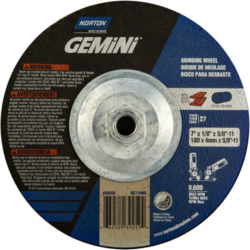 7 × 1/8 × 5/8 - 11″ Gemini Long Life Grinding Wheel A 24 R Type 27 - Exact Industrial Supply