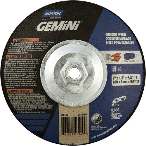 7″ × 1/4″ × 5/8″ Gemini Non-Woven Depressed Center Wheel Type 28 Saucer - Exact Industrial Supply