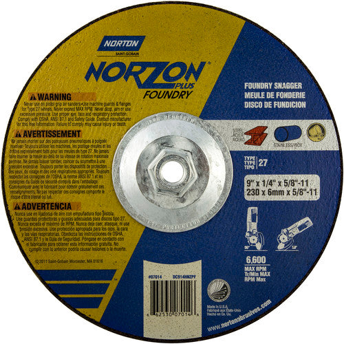 9″ × 1/4″ × 5/8″ NorZon Plus Non-Woven Depressed Center Wheel Type 27 - Exact Industrial Supply
