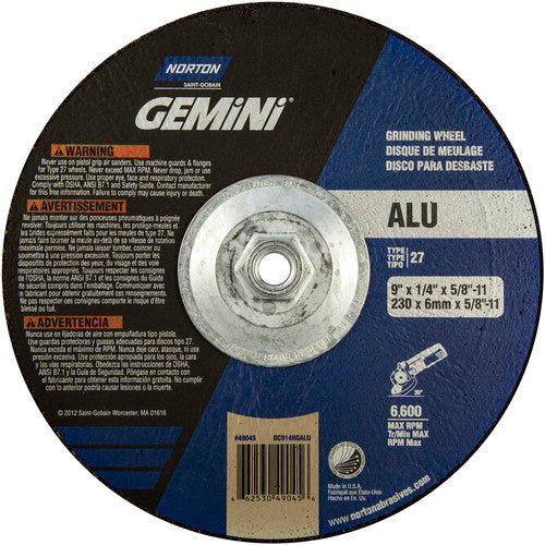 9″ × 1/4″ × 5/8″-11 Gemini Non-Woven Depressed Center Wheel Type 27 24 Grit - Exact Industrial Supply