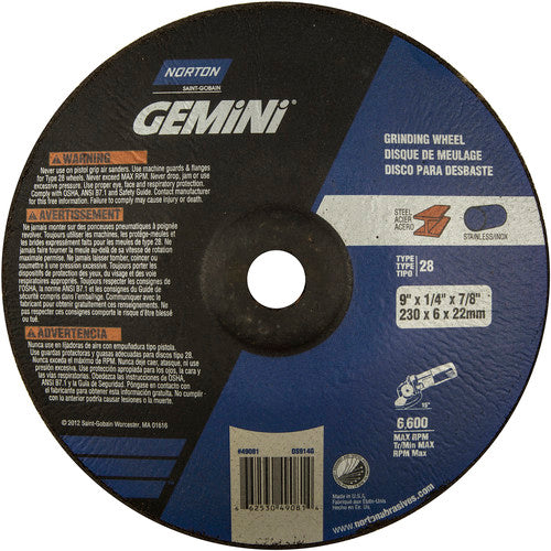 9″ × 1/4″ × 7/8″ Gemini Non-Woven Depressed Center Wheel Type 28 Saucer Aluminum Oxide - Exact Industrial Supply