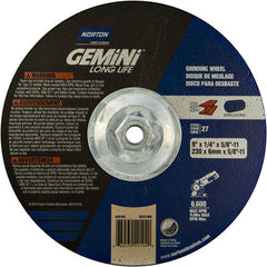 9 × 1/4 × 5/8 - 11″ Gemini Long Life Grinding Wheel A 24 R Type 27 - Exact Industrial Supply