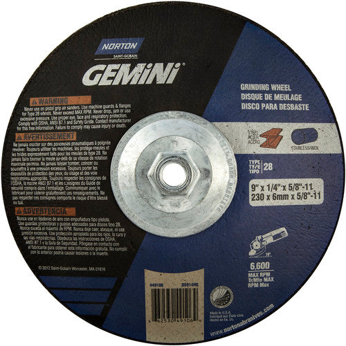 9″ × 1/4″ × 5/8″ Gemini Non-Woven Depressed Center Wheel Type 28 Saucer - Exact Industrial Supply