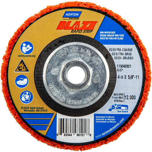 4-1/2 × 5/8 - 11″ Bear-Tex Blaze Rapid Strip Non-Woven Depressed Center Disc Ceramic Alumina Extra Coarse Grit Type 27 - Exact Industrial Supply