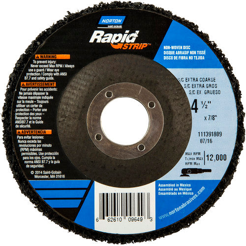 4-1/2 × 7/8″ Bear-Tex Rapid Strip Non-Woven Depressed Center Disc Silicon Carbide Extra Coarse Grit Type 27 - Exact Industrial Supply